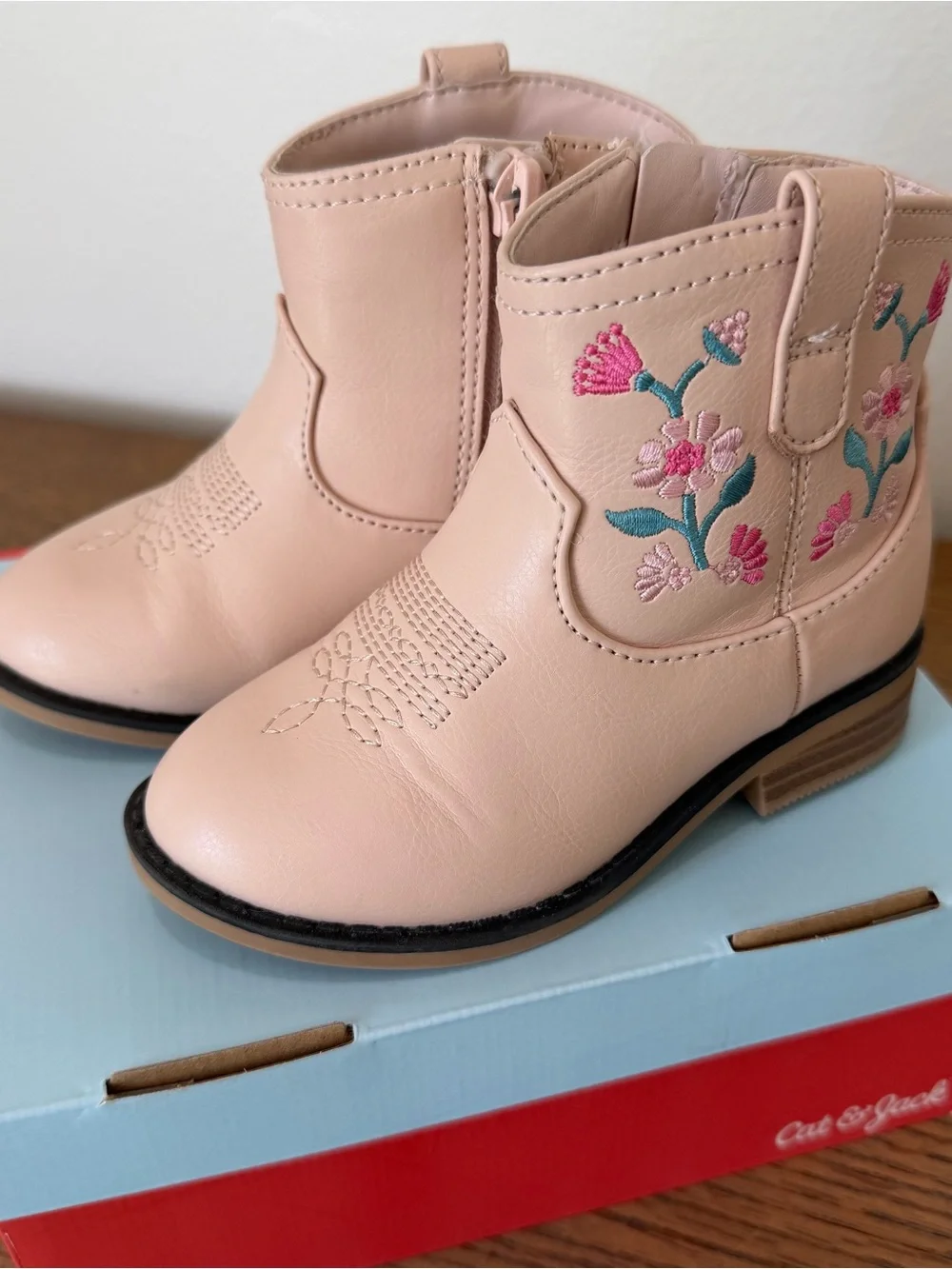 Cat and Jack Kids Pink Floral Embroidered Western Boots